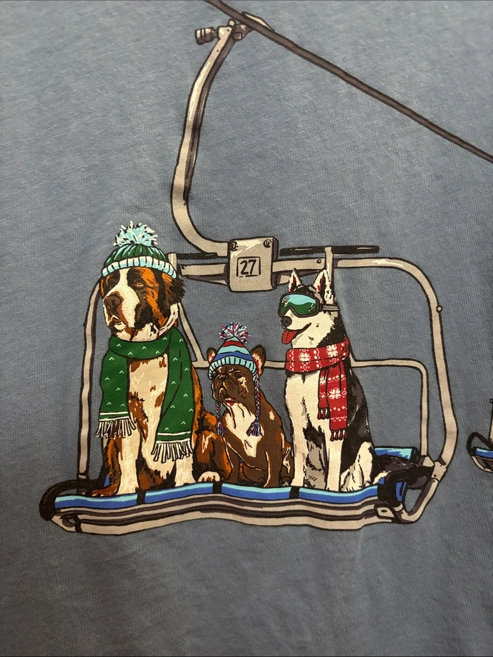 J. Crew Blue Short Sleeve Tee with Ski Lift Dog Graphic